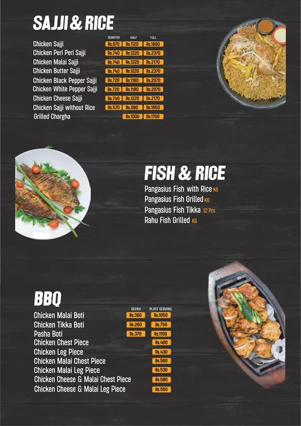 Sajji, fish & BBQ original menu