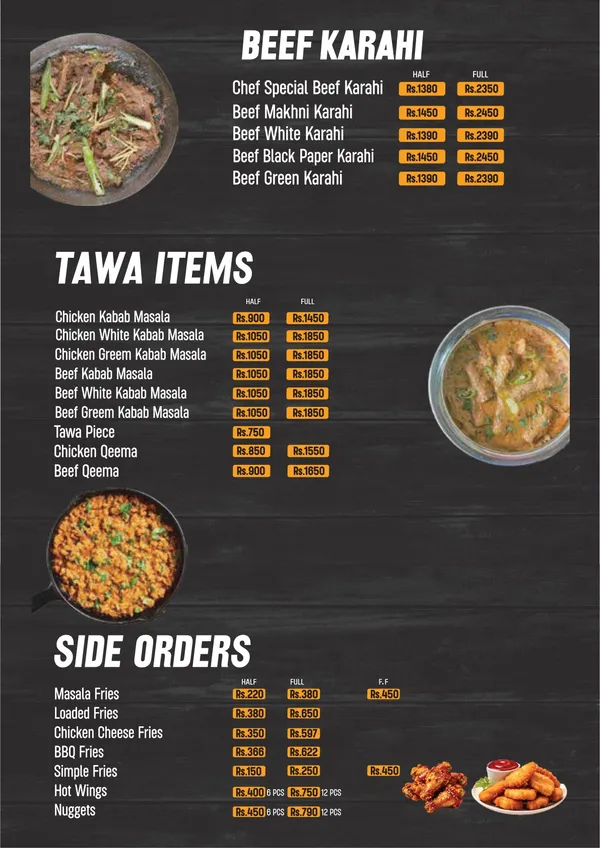 Beef karahi, tawa & sides original menu
